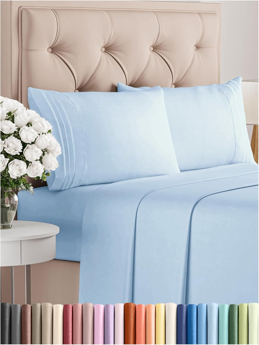 Queen Size 4 Piece Sheet Set - Comfy Breathable & Cooling Bed Sheets Set - Hotel Luxury Bedding for Women, Men, Kids, Teens, Boys & Girls - Deep Pockets, Soft and Wrinkle Free - Oeko-Tex - Light Blue