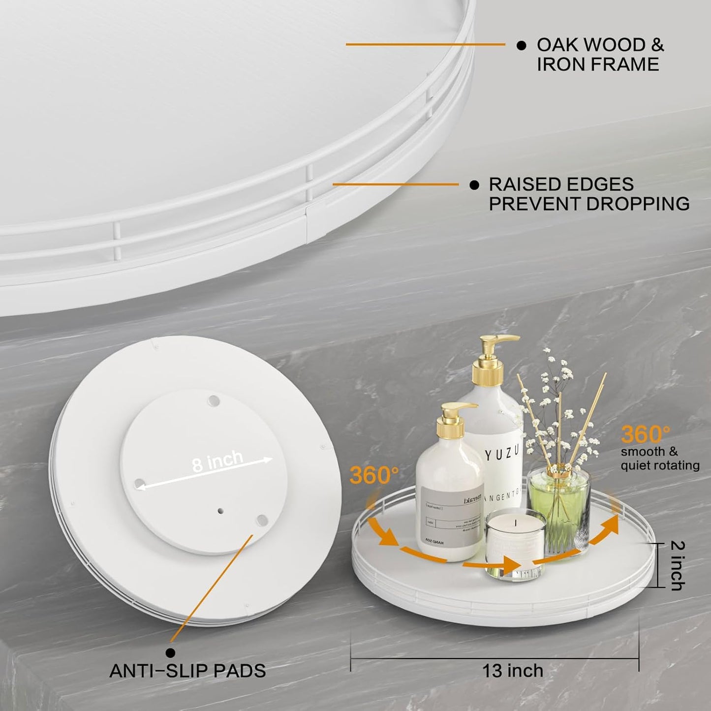 13" Oak Wood Decorative Tray for Home Decor, Tray for Coffee Table Decor Perfume Nightstand Vanity Bathroom Trays for Counter Candle Jewelry Makeup Farmhouse Table Centerpiece for Dining Room White