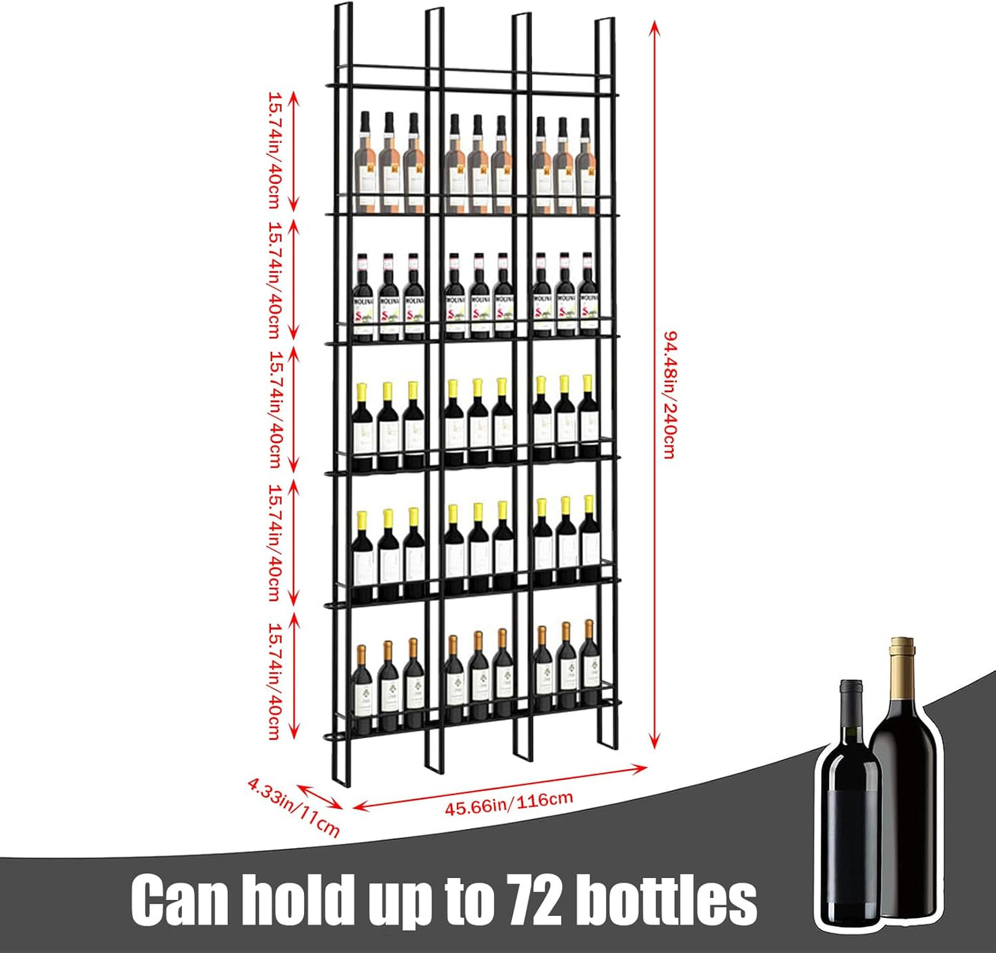 Wine Racks Wall Mounted, 6-Tier Wine Storage Holder, Black Industrial Bar Liquor Bottle Display Shelf, for Home Bar, Kitchen, Dining Rooms, & Wine Cellars (Black, 3 Column)