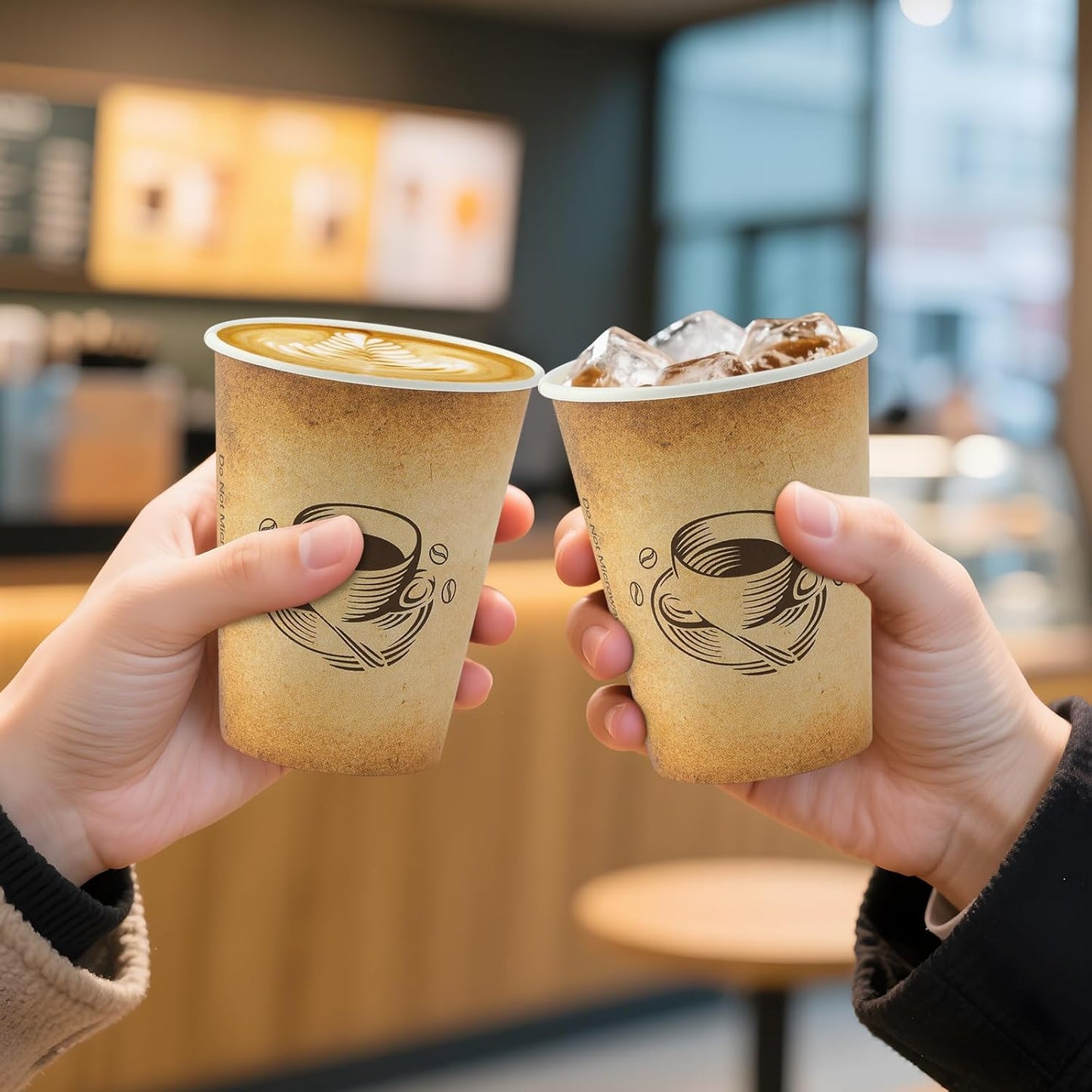 12 oz 1000 Pack Disposable Paper Coffee Cups, Hot/Cold Beverage 12oz Disposable Coffee Cups, Retro Design, Leak-Proof, Hot or Cold Drink, Cocoa, Chocolate, Coffee Bar Supplies