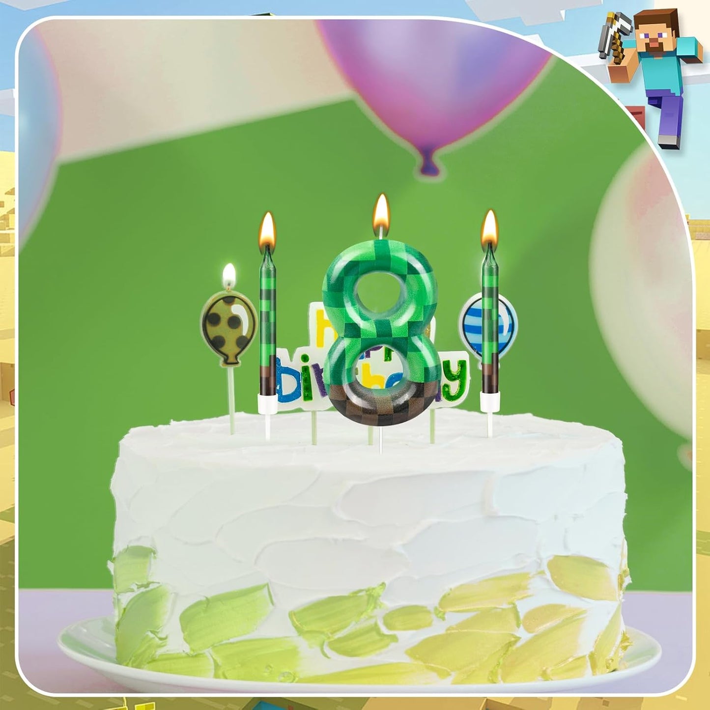 13 Pcs Dynamite Candles 12 TNT Themed Birthday Cake Candles and Number 8 Candle Cake Topper for Pixel Theme Birthday Party Anniversary Party Dynamite Theme Party Video Game Party Supplies (Number 8)