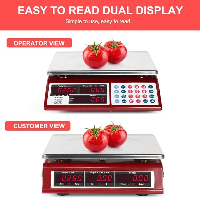CAMRY Price Computing Scale Commercial Food Scale 66lb / 30kg Fruit Meat Produce, Dual Bright LED Display Stainless Steel Platform, for Deli Farmers Markets Restaurant