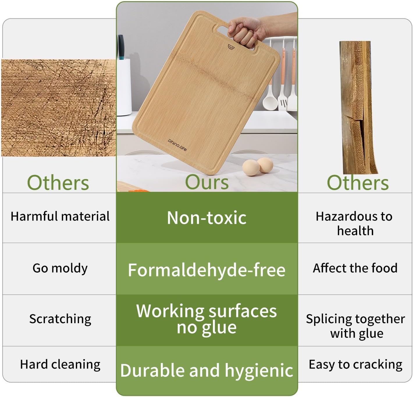 Glue free and Non Toxic, Totally Organic non toxic cutting board Bamboo Cutting Boards set(3 pack) For Kitchen, Non-solid Wood Cutting Board, Chopping Board with Juice Groove