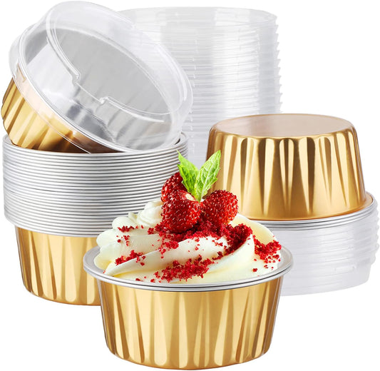 EUSOAR Mini Cheesecake Containers, 30pcs 5oz 125ml Aluminum Foil Muffin Liners Cups with Lids, Cupcake liners Baking Cups, Disposable Foil Ramekins Creme Brulee Pans Holders, Mini Pie Pans with Lids