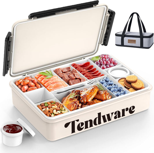 Chilled Divided Serving Tray Snackle Box Container with Ice Pack Bonus Insulated Bag 2 Dip Containers Summer Beach Essentials for Charcuterie Snack Road Trip Picnic Family Party Keep Food Fresh