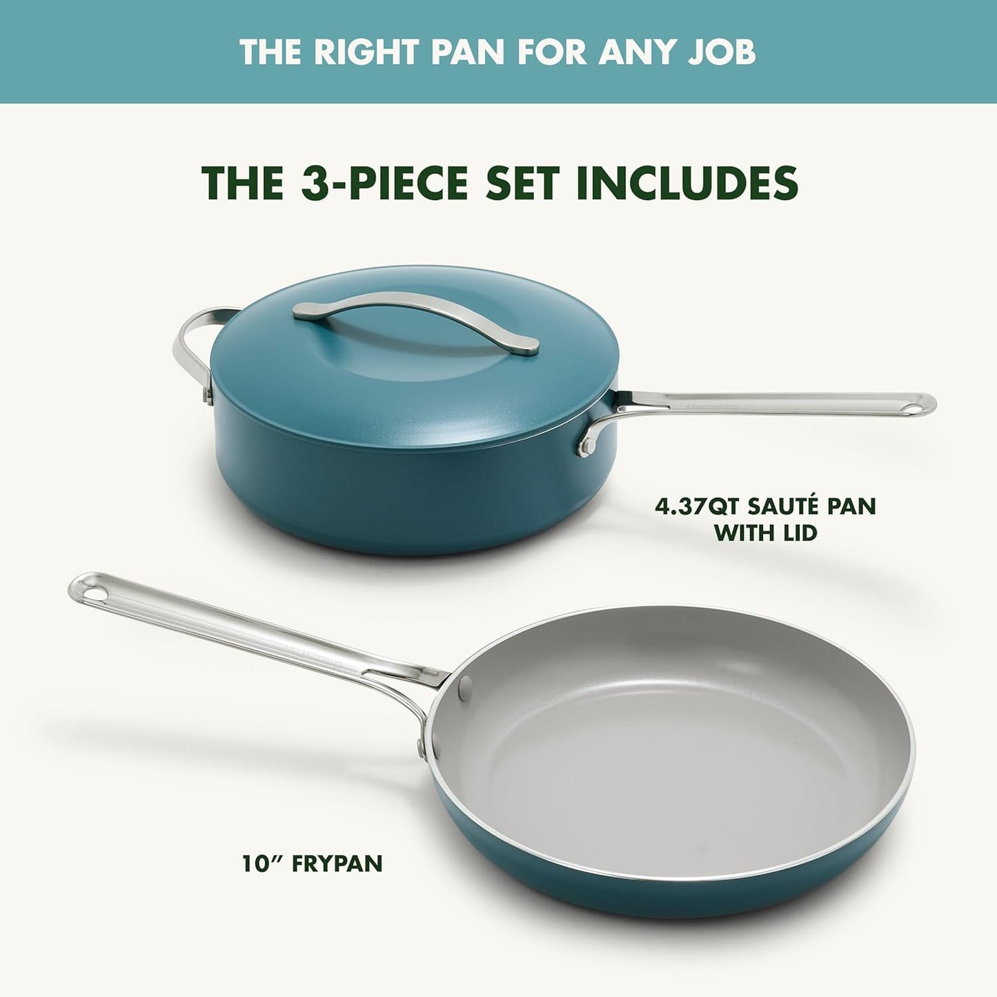 GreenPan Nova 10” Frying Pan Skillet and 4.37QT Sauté Pan with Lid, Oprah’s Favorite Things 2024, PFAS-Free Ceramic Nonstick, Induction Suitable, Sear, Fry, Broil, Dishwasher & Oven Safe, Deep Teal
