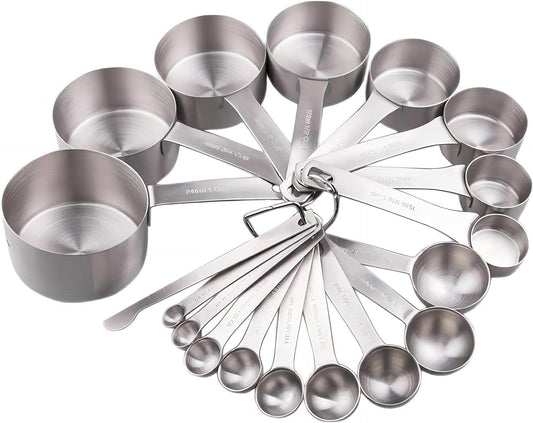 Smithcraft Measuring Cups and Spoons Set, 18/8 Stainless Steel Measuring Cups and Spoons for Kitchen & Baking, Heavy Duty Metric & US 8 Measuring cups, 9 Measuring Spoons Set