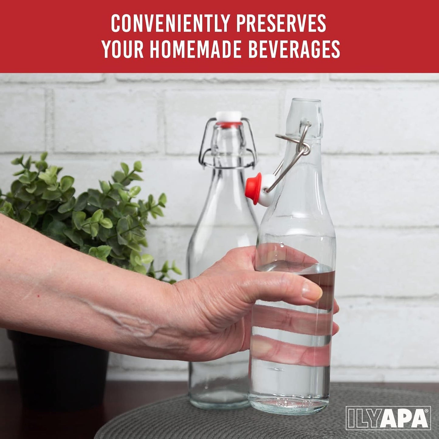 Ilyapa 16 oz Clear Flip Top Glass Beer Bottles for Home Brewing, Set of 12 Heavy Duty Glasses