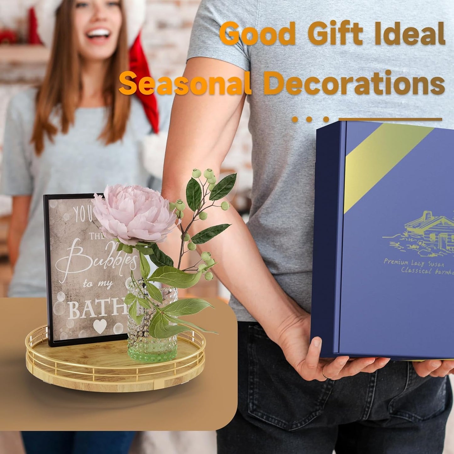 Farmhouse Oak 10" Lazy Susan Turntable Organizer for Cabinet, Round Wooden Lazy Susan Organization and Storage for Dining Table, Pantry, Kitchen, Countertop, Cupboard,Home Decor