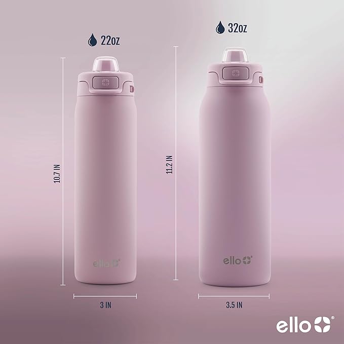 Ello Pop & Fill Stainless Steel Water Bottle with Quick Fill Technology, Double Walled Vacuum Insulated Metal, Leak Proof Locking Lid, Sip & Chug, BPA Free, Holiday Gift for Him Her, 22oz, 32oz, 40oz