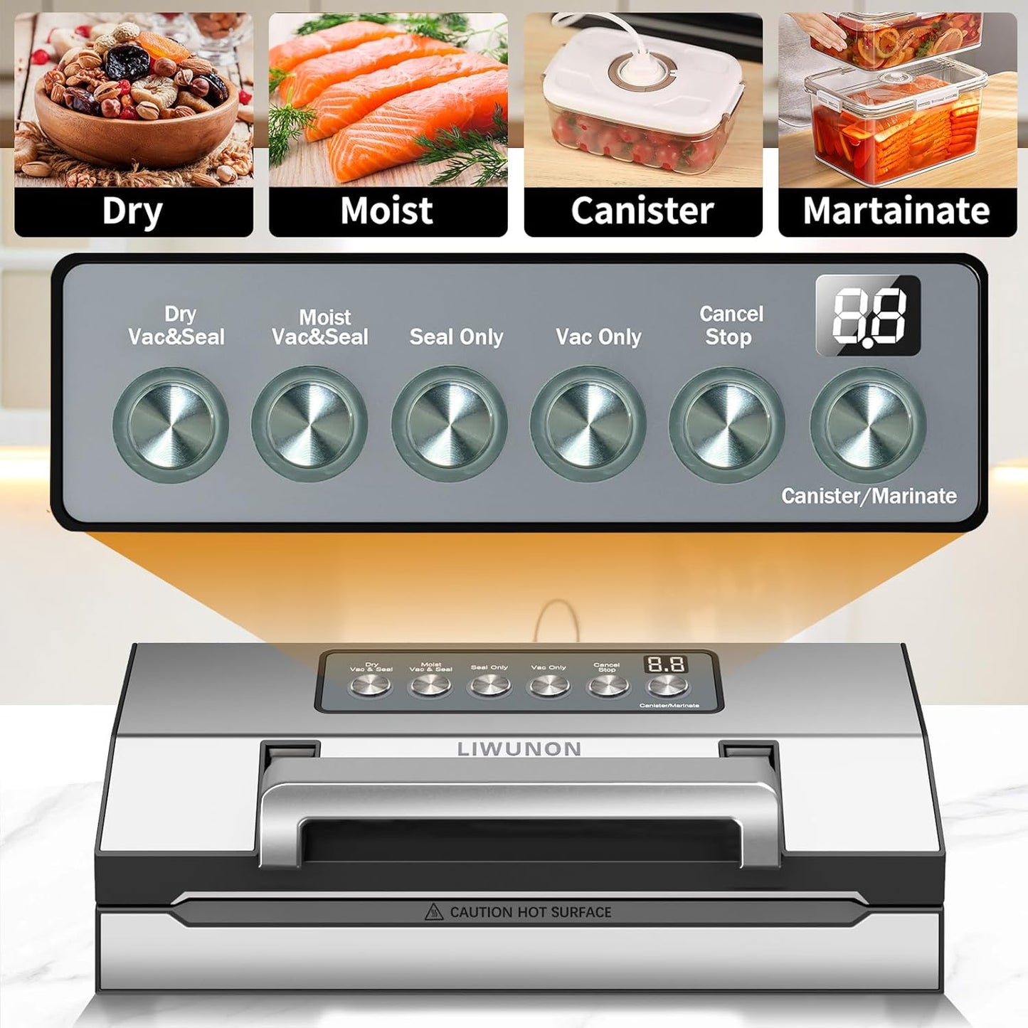 2025 Upgraded Precision Fast-Vacuum Sealer, LIWUNON Commercial Full Automatic Food Vacuum Sealer Machine, Double Heat Seal, Built-in Cutter&Bag Storage, Powerful Food Vacuum Saver, 2 Bag Rolls&hose
