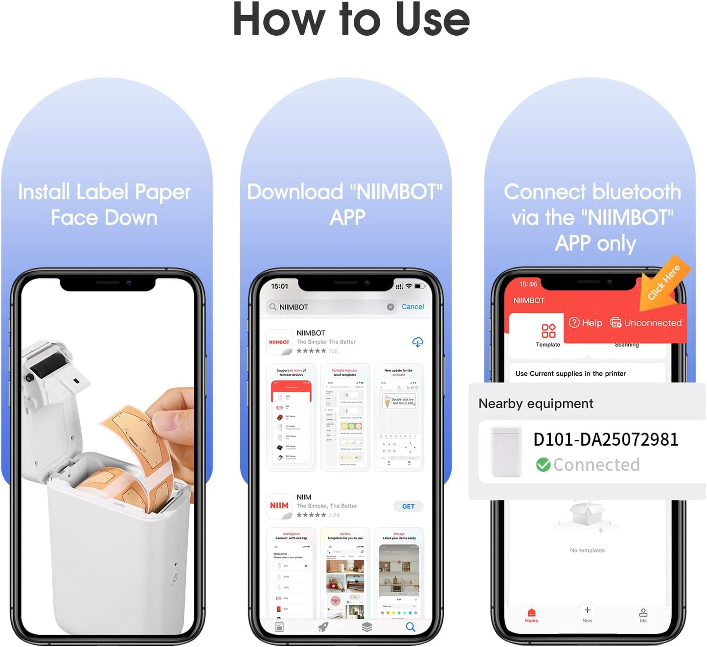 NIIMBOT D101 Label Maker, Handheld Thermal Label Printer with Tape, Easy to Print 0.5 to 1 Inch Width Inkless Label Maker for School Name, Cable Labels, Business Price Tags, Home Storage