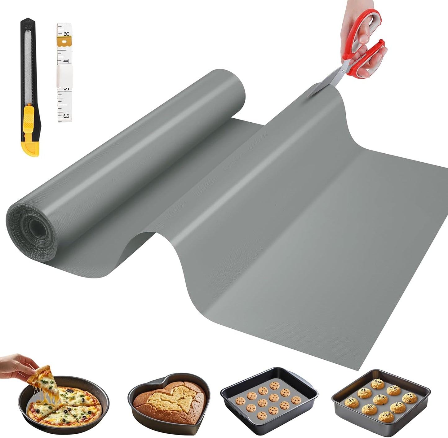 Silicone Baking Mat, 16 IN x 10 FT Free Cutting Baking Sheet, Non-Stick Reusable Dough & Pastry Mat, Non-Slip Silicone Mat Roll for Air Fryer Liner, Freeze Dryer, Oven Baking Pan, Kitchen Counter