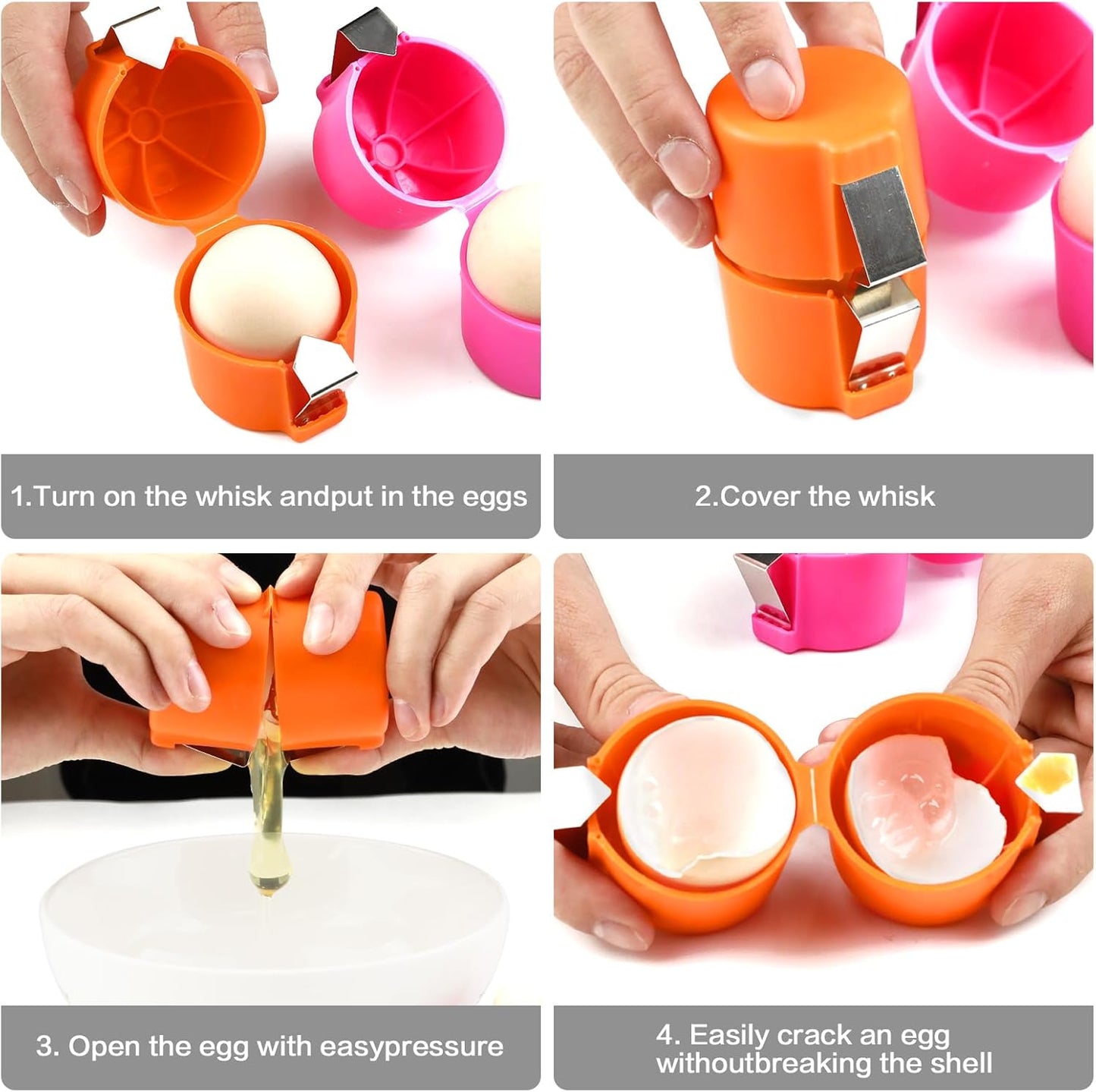 3 Pcs Egg Shell Opener,2025 Upgrades eggshell opener Egg Cracker Tool for Raw Eggs, Portable Handheld Egg Peeler Multifunctional Egg Separators-Pink Orange Yellow