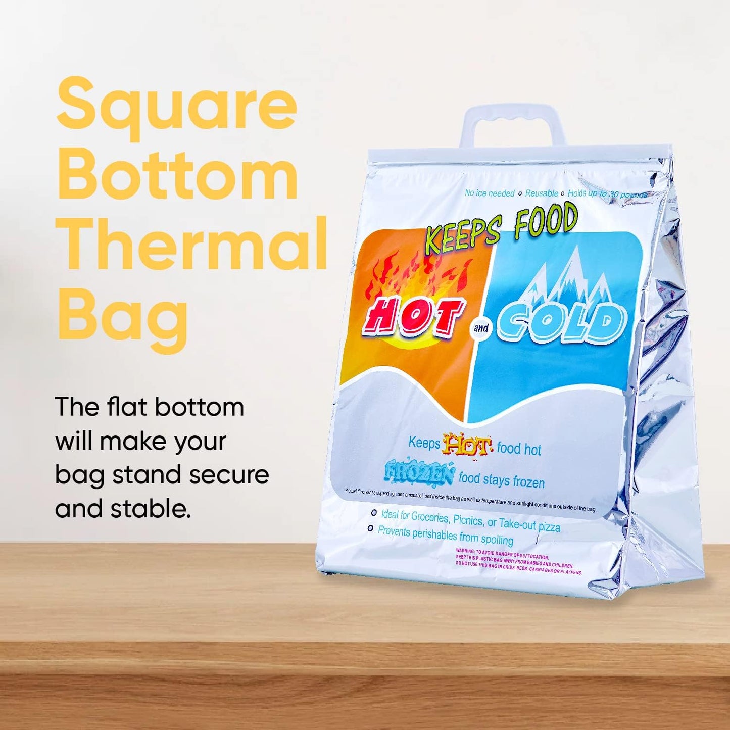 Superio Hot and Cold Insulated Bags for Food Delivery, Grocery Shopping Bags, Food Storage for Hot and Frozen Food for Travel, Disposable Cooler Bag, Reinforced Thermal Lunch Bag (1, 13"x7"x15.5")