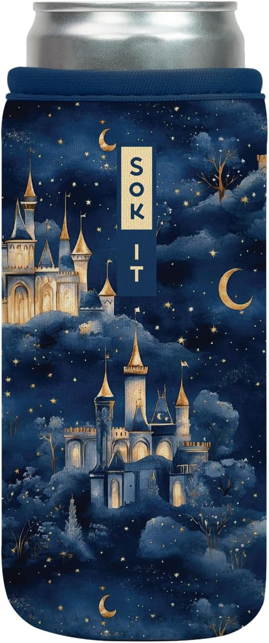 Sok It CanSok Sleeve for Beer & Soda Insulated Neoprene Cover (Castle in the Sky, 12oz Slim Can Sleeve)