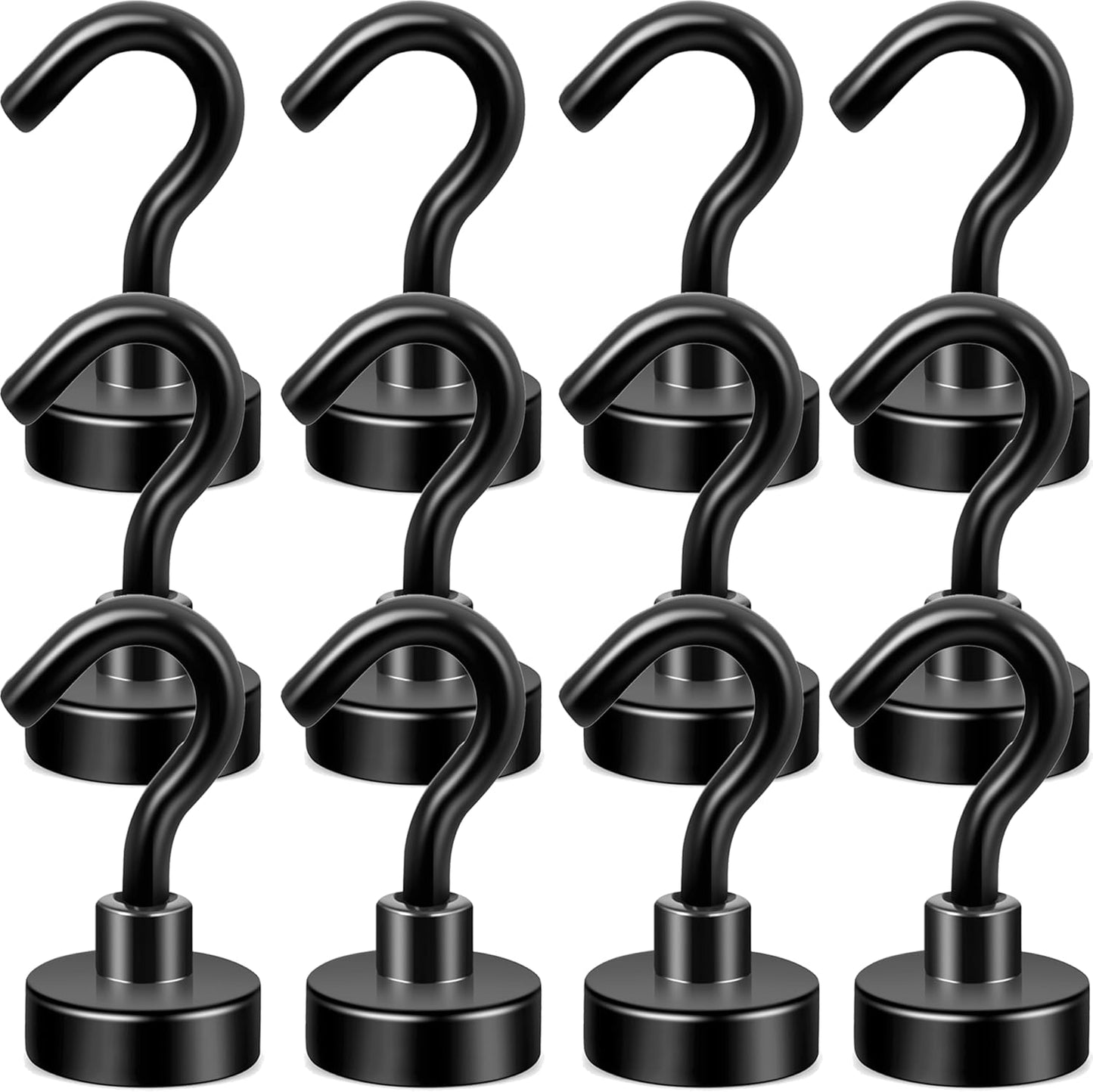 Neosmuk Magnetic Hooks, Cruise Ship Essentials, 30lb+ Heavy Duty Magnetic Hooks for Cruise Cabins, Refrigerator, Grill, Hanging, and Travel | Extra Strong Must-Haves Magnet Hook(Black,Pack of 12)