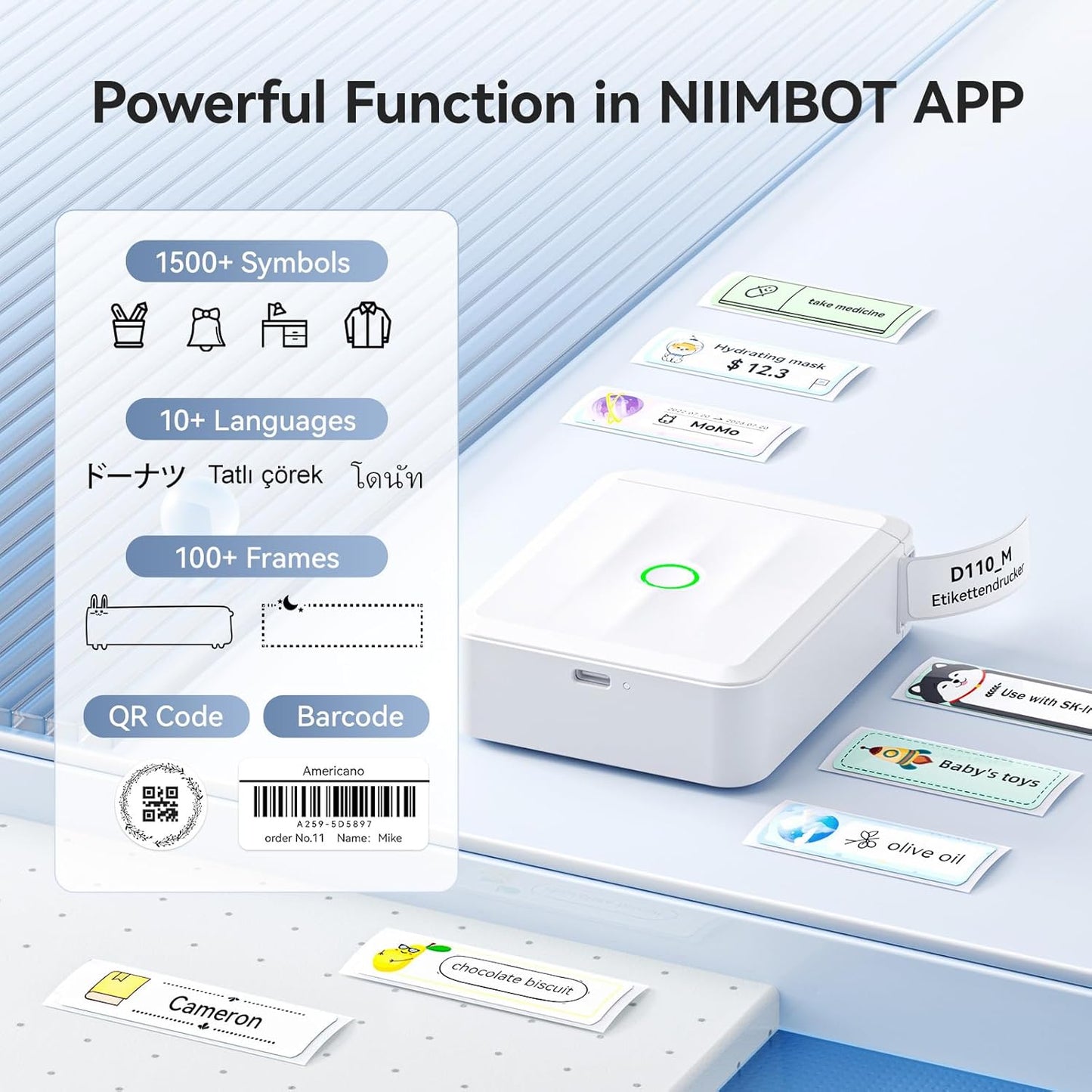 NIIMBOT D110 New Version Label Maker Machine with Tape, Handheld Bluetooth Label Printer, Mini Thermal Printer, Sticker Maker for Organizing Home Kitchen School,White
