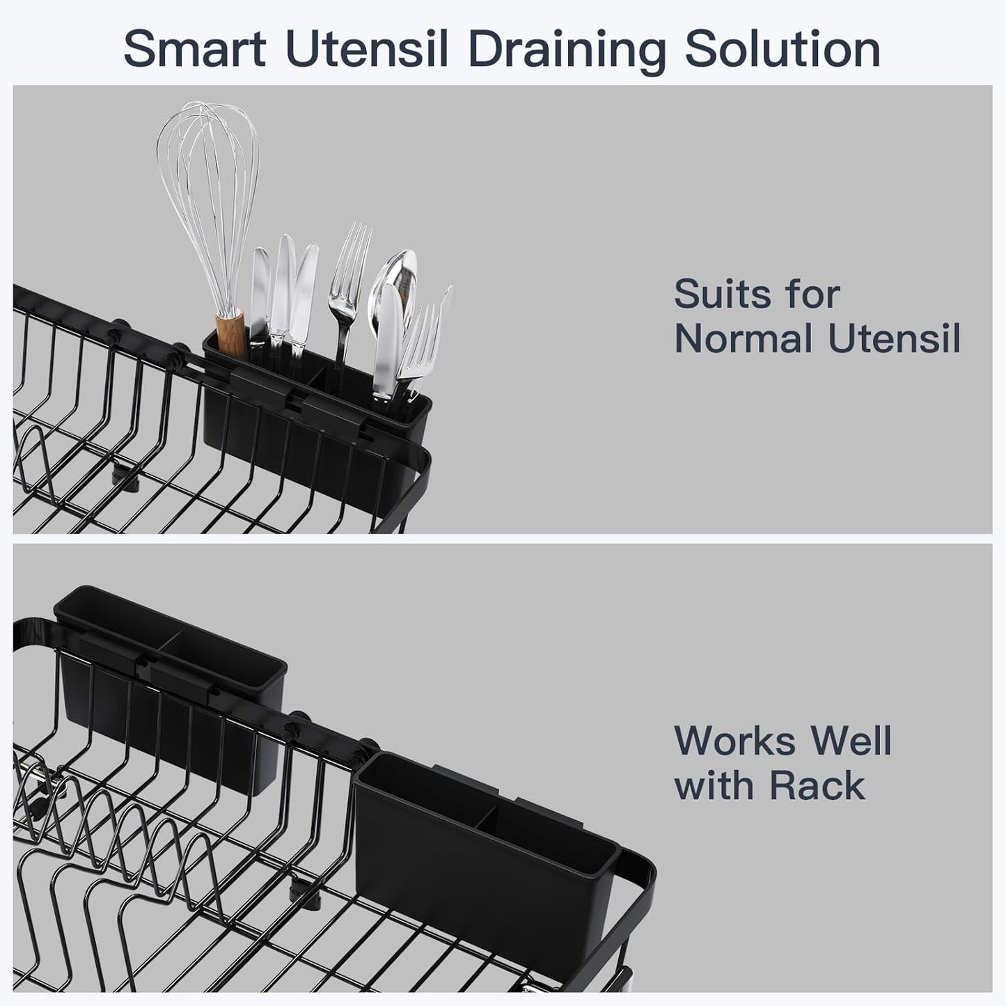 Small Expandable Over The Sink Dish Drainer Drying Rack In Stainless Steel Metal For Kitchen, Counter Space Saving Black Compact Above Plate Dryer Strainer, Adjustable Hanging Inside Sink Drain Holder