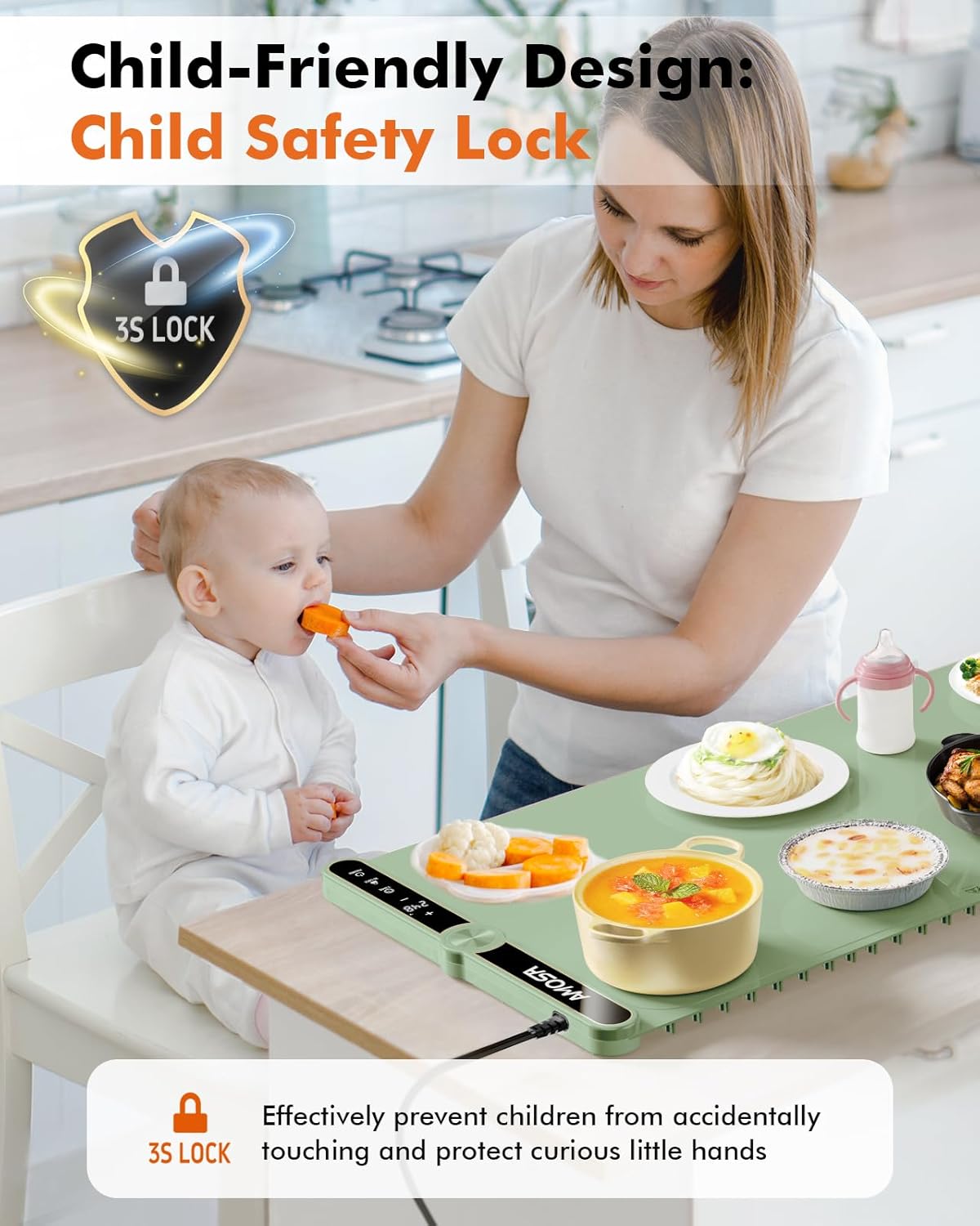 Warming Mat for Food, Fast Heating Electric Food Warmer with 9 Level Temperature and 6 Hours Timer, Extra Large Roll Up Silicone Food Warming Mat, Portable Warming Trays for Buffets Party (Green)