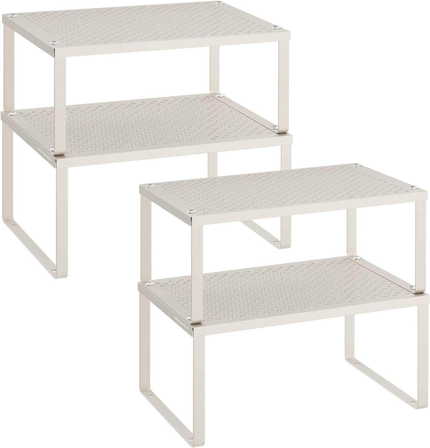 SONGMICS Spice Racks, Set of 4 Metal Cabinet Shelf Organizers, Countertop Organizers, Shelf Risers, Stackable, Expandable, Oatmeal Beige UKCS006K01