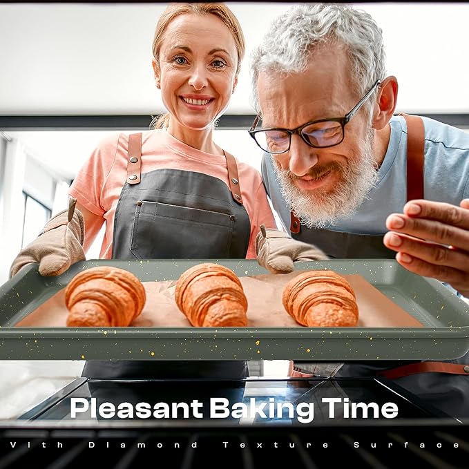 12-Piece Nonstick Baking Set, Non-Toxic Bakeware Sets with Baking Sheet, Cake Pan, Square Pan, Loaf Pan, Roasting Pan, Muffin Pan, Cookie Sheet, Cooling Rack & Kitchen Utensilss - Ceramic Coated Green