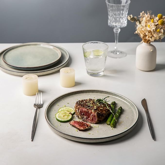 AmorArc Ceramic Dinnerware Sets,Round Reactive Glaze Stoneware Plates and Bowls Set,Highly Scratch Resistant | Dishwasher & Microwave Safe Dishes,Service for 6 (18pc)