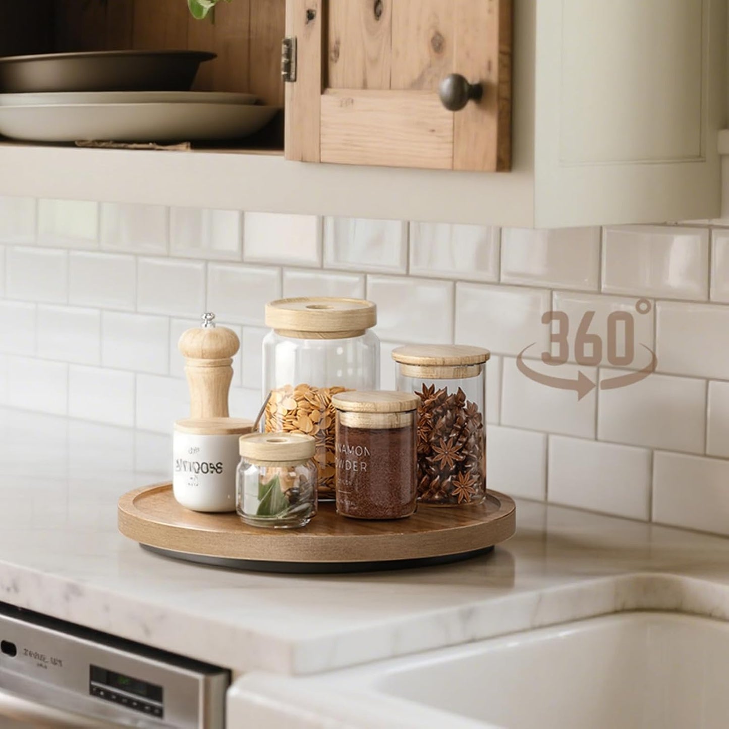 LAMU 10'' Acacia Wood Lazy Susan Organizer for Table Top, Lazy Susan Turntable for Cabinet, Kitchen, Countertop, Pantry Organization