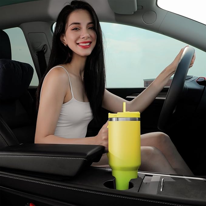 40oz Tumbler with Handle,Double Wall Vacuum Reusable Stainless Steel Insulated Water Bottle,With Leak Proof lid and Straw for Iced or Cold Beverages (Citrine)