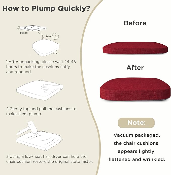 AddGrace Set of 6 Chair Cushions for Metal Dining Chairs 14x14 Chair Pads with Ties Non Slip Thick Seat Cushions with Textured and Removable Cover Red