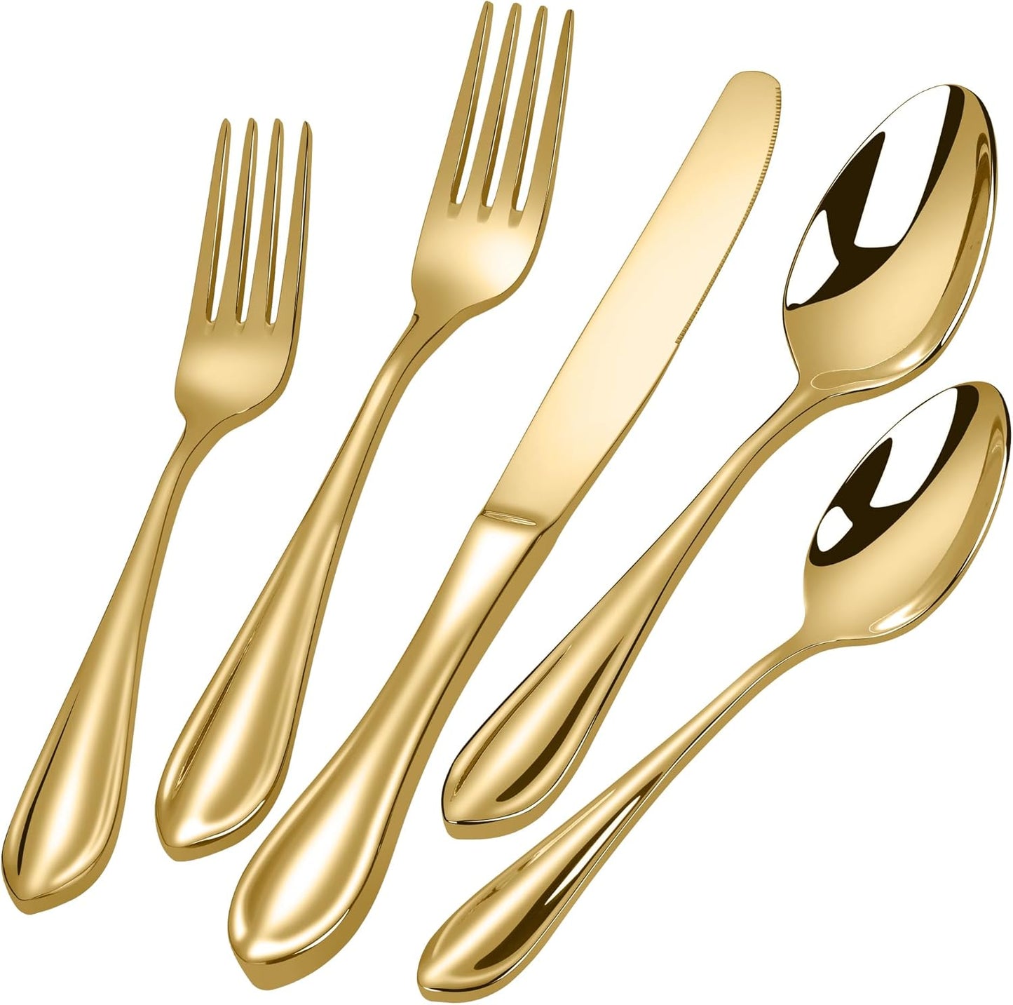 Gold Silverware Set for 8, 40-Pieces Heavy Duty Silverware, 18/10 Stainless Steel Flatware, Dishwasher Safe, Ideal for Gift
