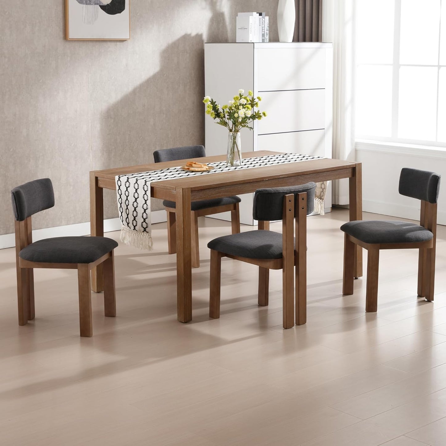 chairus Dining Chairs Set of 2 Linen Fabric Diner Chairs Farmhouse Wood Chairs for Kitchen and Dining Room, Black