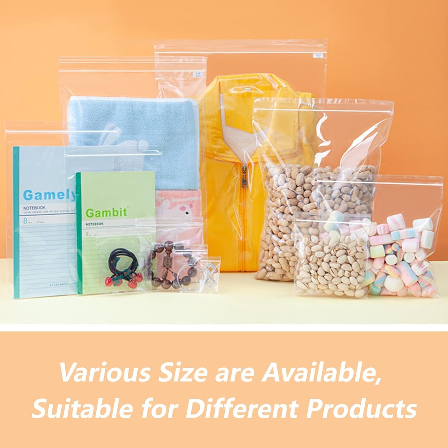 13" x 15"(100 Count) Large Zip Bags - 2 Gallon Zip Plastic Poly Bags for Clothing, T-Shirts, Pants