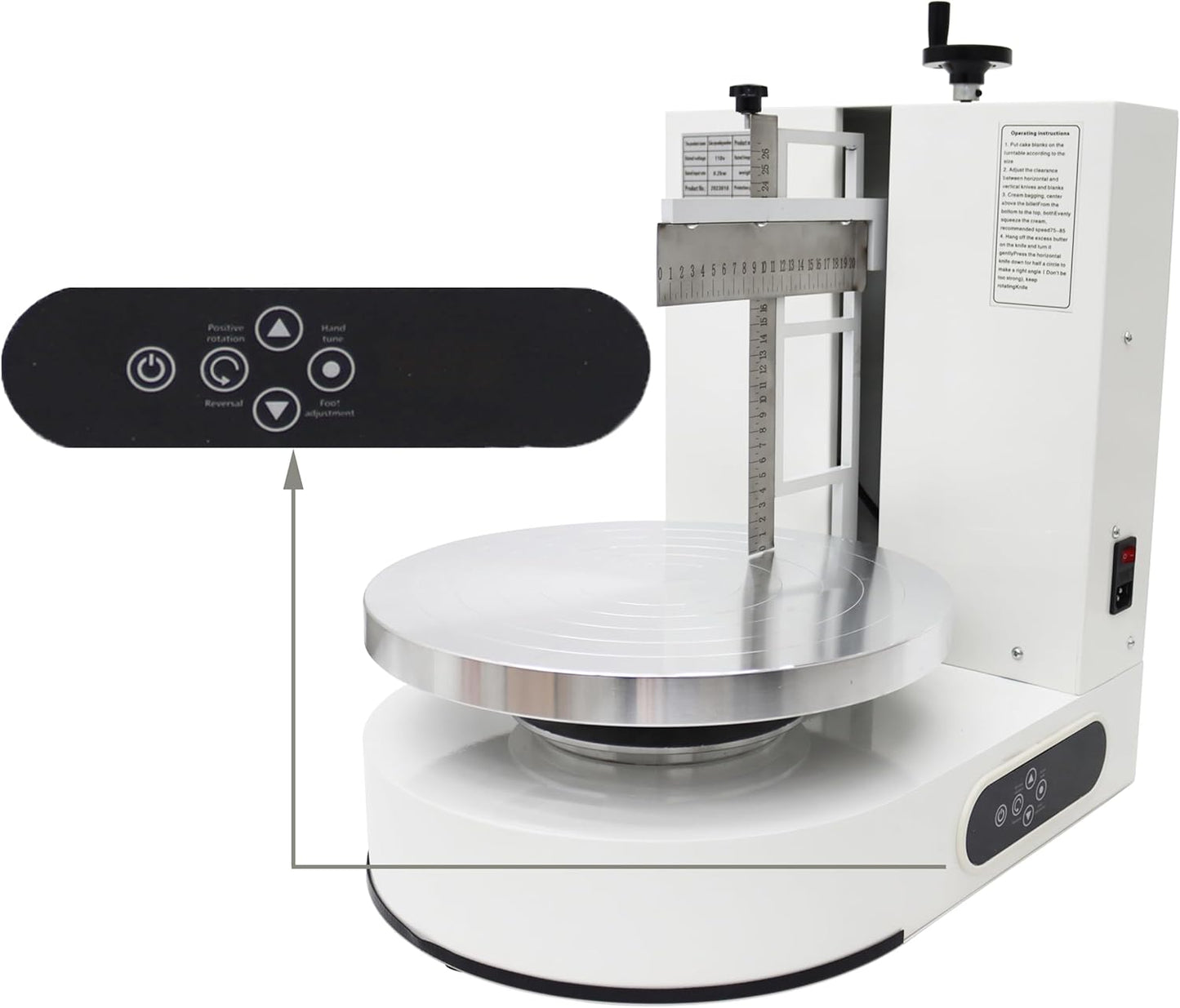 TECHTONGDA Cake Cream Spreading Frosting Icing Turntable Automatic Coating Machine with Graduated Scraper 60-320RPM Rotating Speed for 6-14inch Cakes White