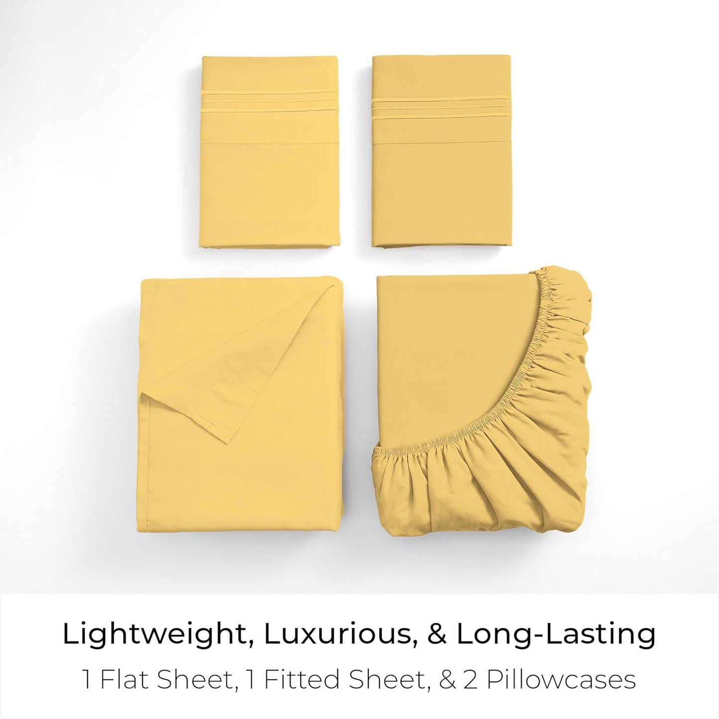 Mellanni California King Sheets Set - 4 PC Iconic Collection Bedding - Hotel Luxury, Extra Soft, Cooling Bed Sheets - Wrinkle, Fade, Stain Resistant (Cal King, Yellow)