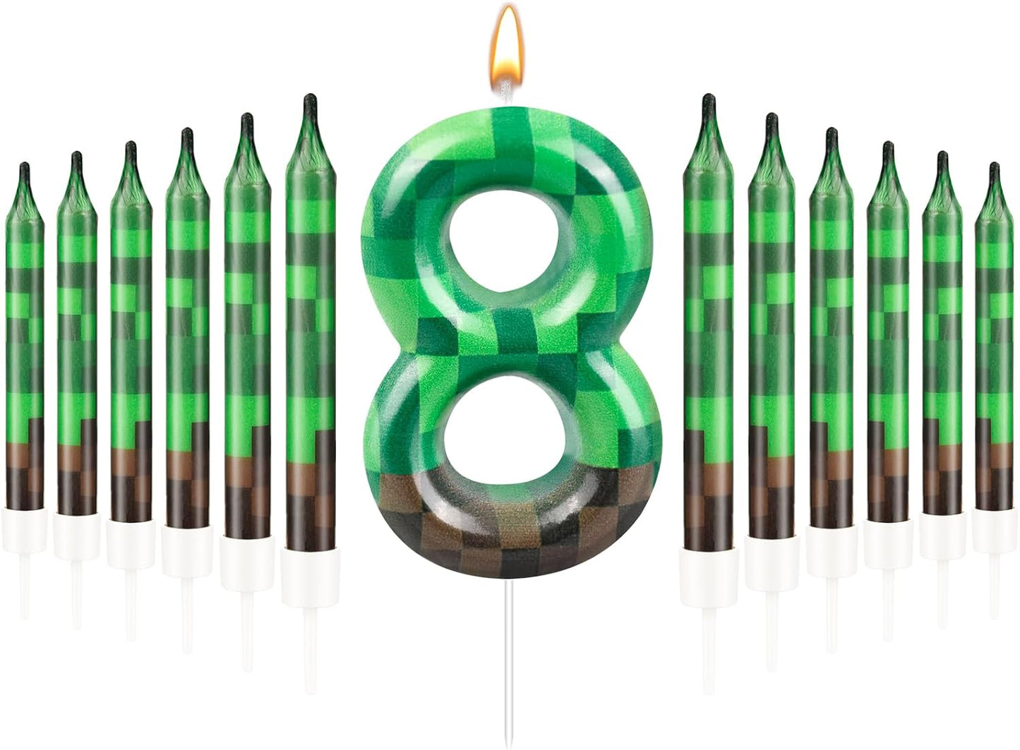 13 Pcs Dynamite Candles 12 TNT Themed Birthday Cake Candles and Number 8 Candle Cake Topper for Pixel Theme Birthday Party Anniversary Party Dynamite Theme Party Video Game Party Supplies (Number 8)