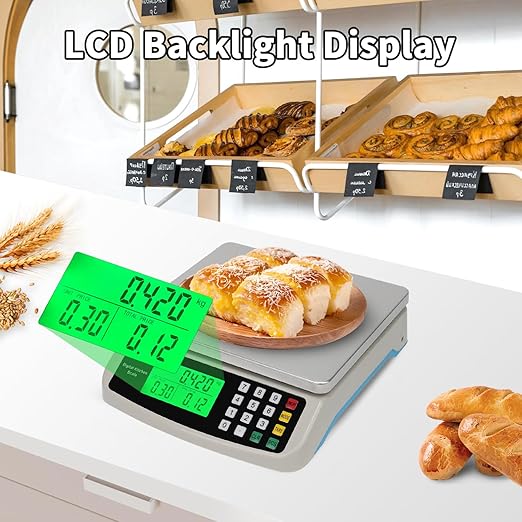 Food Scale 40KG/88LB Large Digital Kitchen Scales Weight Grams and Ounces Stainless Steel with Commercial Price Computing for Baking Cooking Meat Deli PCS Tare Function Adapter Included