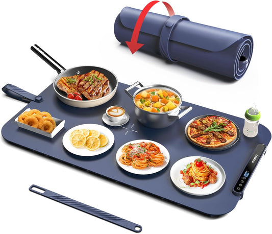 Food Warming Mat, iTRUSOU 27.5x16'' Electric Warming Tray with 7 Temp-Settings, Switchable Fahrenheit/Celsius, 99h Timer, Foldable Food Warmer Keep Food Warm at Buffet, Party, Sabbath, Daily Use