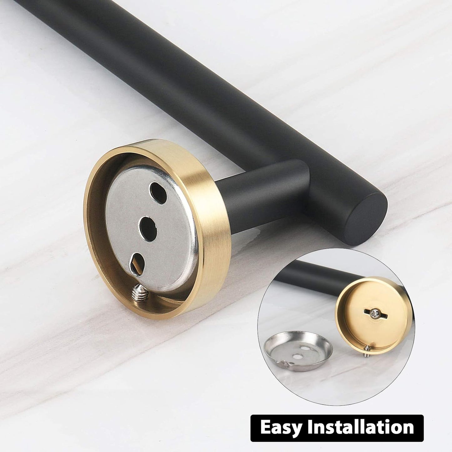 NearMoon Bath Towel Bar, Bath Accessories Thicken Stainless Steel Shower Towel Rack for Bathroom, Towel Holder Wall Mounted (1 Pack, Matte Black & Gold, 12 Inch)