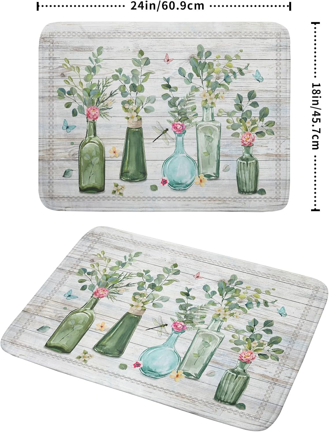 Fern Leaf Vase Dish Drying Mat 18x24 Inch Eucalyptus Leaves Microfiber Absorbent Dish Drainer Mat Reversible Drying Pad for Kitchen Counter Sink