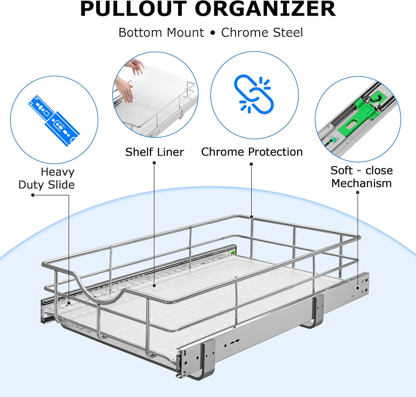 WelFurGeer Soft Close Slide Out Cabinet Shelf, 20" W x 22" D Pull Out Drawers for Kitchen Cabinets, Kitchen Shelf Organizer, Cupboard Organizers and Storage, Under Cabinet Pull Out Shelves