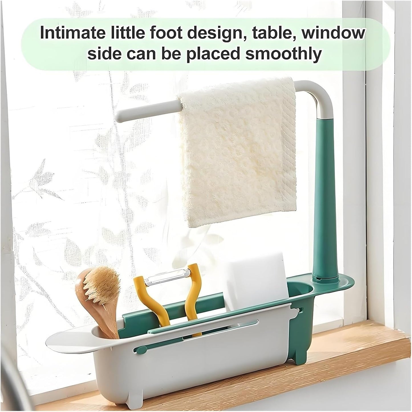 Onwddarefy Sink Storage Rack Telescopic, 2025 New Updated Telescopic Sink Storage Rack, Under Kitchen Sink Accessories Adjustable Length, Multipurpose Kitchen Sinks Organizer(Green)