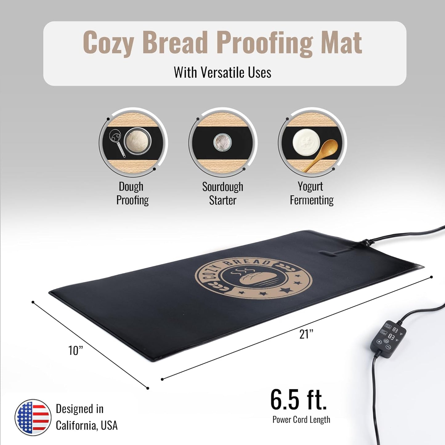 Cozy Bread® Sourdough Bread Proofing Mat for Home Bakers | USA Brand | Thermostat Controlled Bread Proofer (10" x 21") | Dough Riser Heating Mat