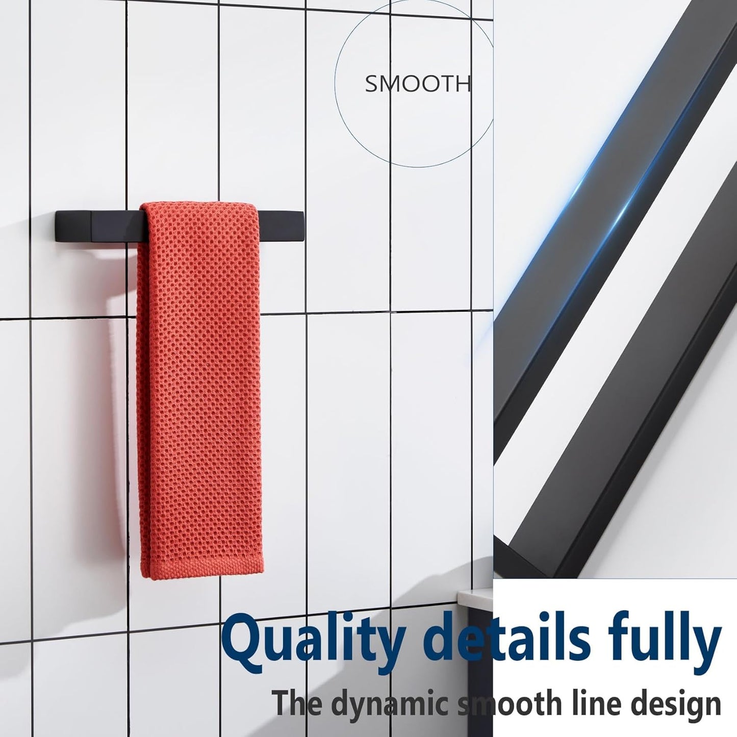 KOKOSIRI Towel Ring Matte Black Hand Towel Bar Holder 9-Inch Kitchen Rack Stainless Steel for Bathroom Hardware Wall Mounted, 1 Pack B4008BK-L9