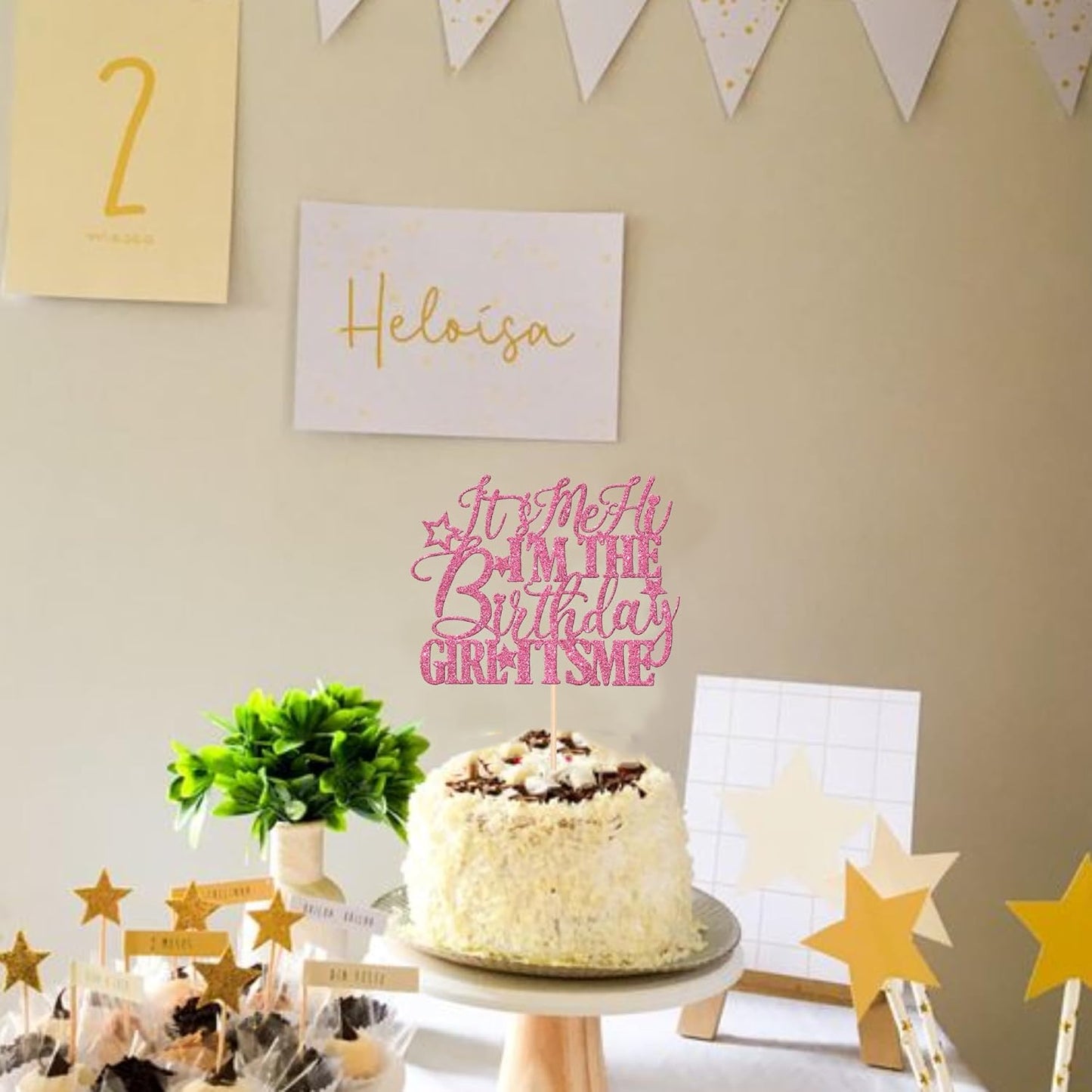 1 PCS It's Me Hi I'm the Birthday Girl It's Me Cake Topper Glitter Music Singer Cake Pick for Funny Hip Hop Singer Girls Birthday Party Cake Decorations Supplies Pink