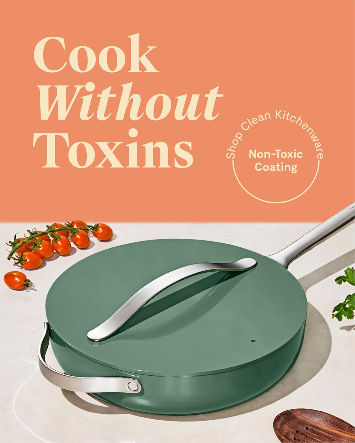 Caraway Nonstick Ceramic Sauté Pan with Lid (4.5 qt, 11.8") - Non Toxic, PTFE & PFOA Free - Oven Safe & Compatible with All Stovetops (Gas, Electric & Induction) - Sage