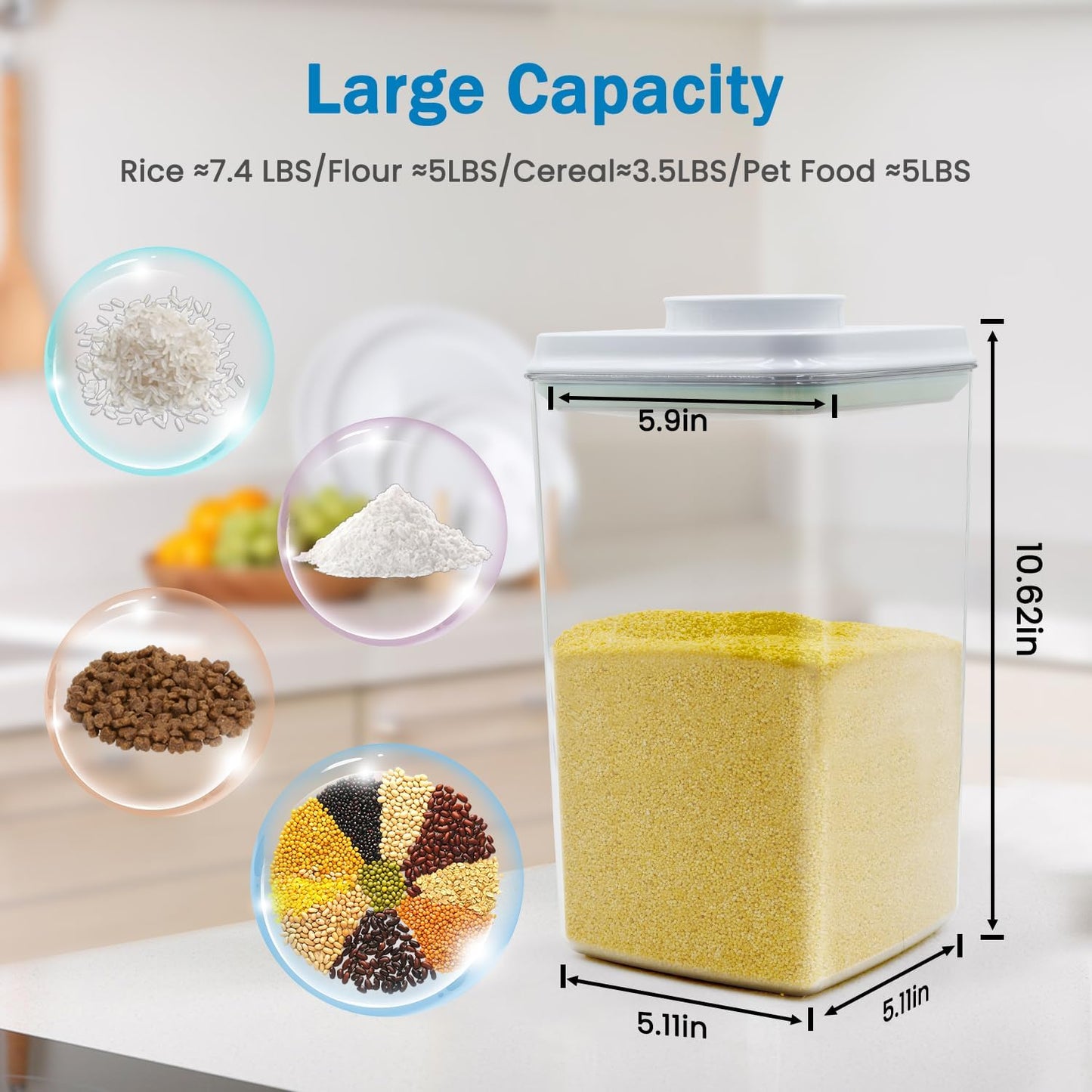 Pop Airtight Food Storage Containers Set with Lids, Large 4.2Qt/4L Food Containers with Scoop, Kitchen Pantry Organization and Storage, BPA Free Stackable Cereal Container (2 * 4.2Qt)