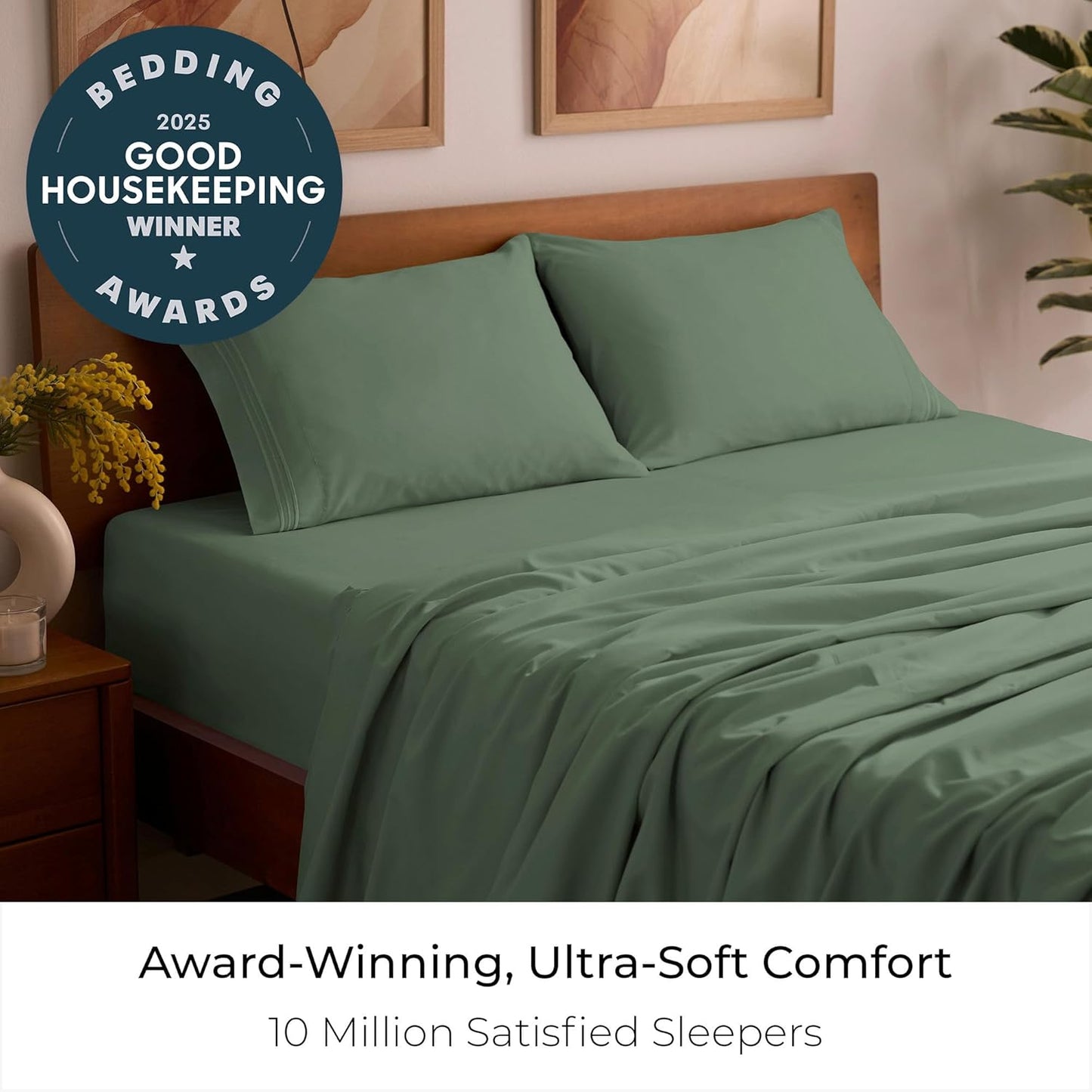 Mellanni Queen Sheets Set - 4 PC Iconic Collection Bedding - Hotel Luxury, Extra Soft, Cooling Bed Sheets - Wrinkle, Fade, Stain Resistant (Queen, Sage)