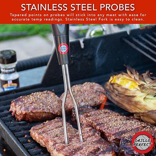 Digital Meat Thermometer Fork for Grilling and BBQ Fast Read Electronic Probes with Ready Alarm Quick Accurate Barbecue Temperature for Steak Chicken Hot Grilled Food