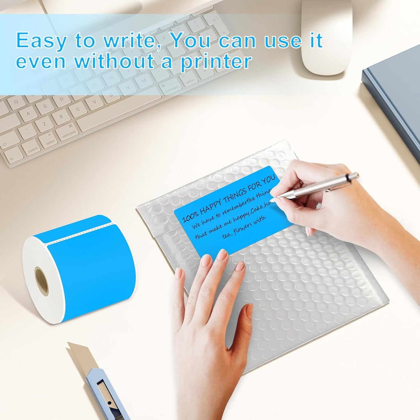 3 X 5 Inch Printable Rectangle Color Coding Labels, 300 Per Roll Adhesive Color Coding Stickers for Bar-Codes, Address, Small Business Labeling, Inventory, Fluorescent Blue